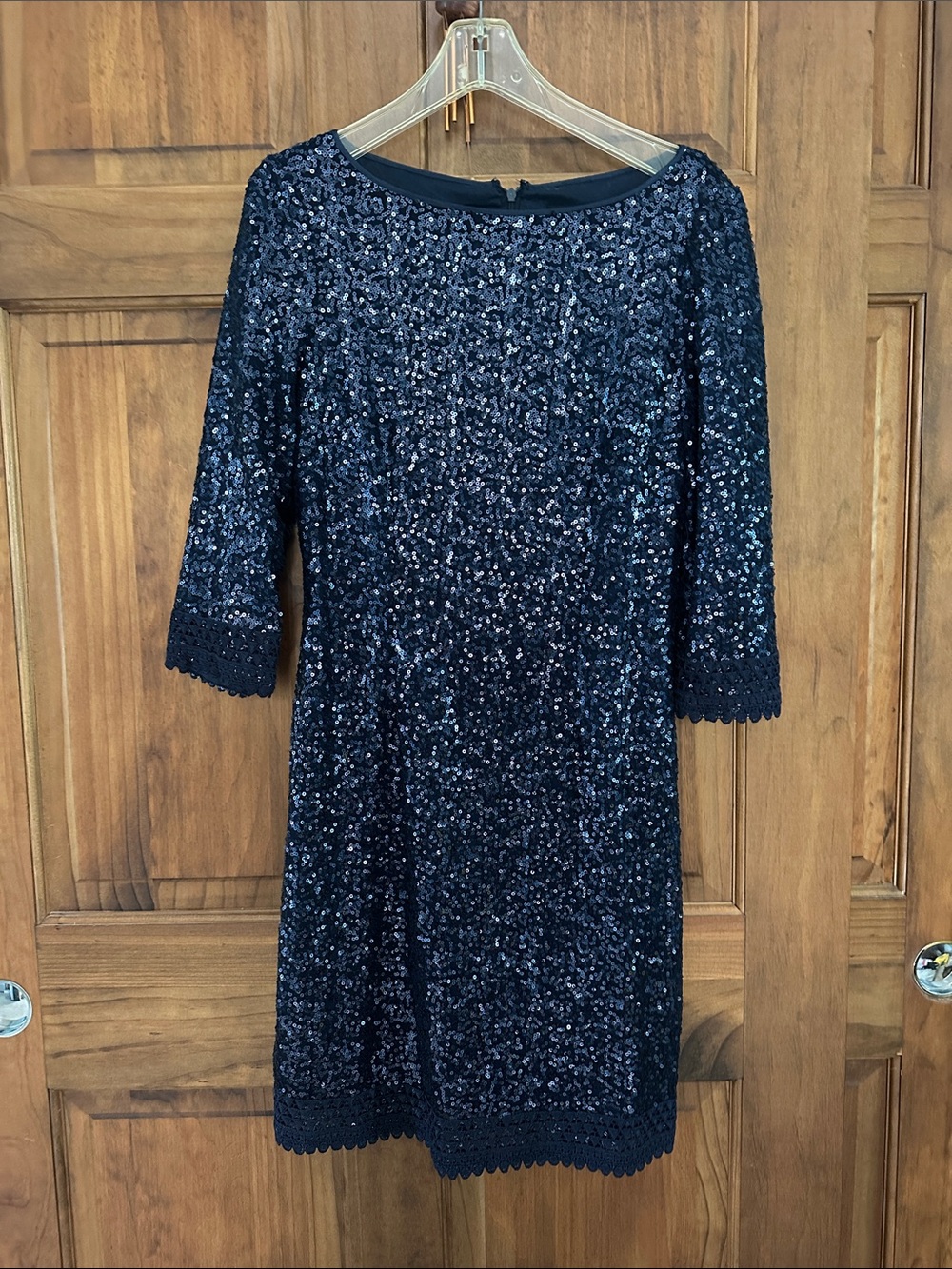 Navy Sequin Long Sleeve Cocktail Sheath Dress